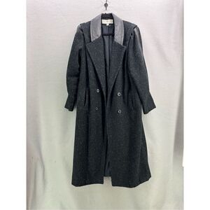 Vintage 80s Maggie Lawrence Wool Blend Leather Accented Overcoat Size 12